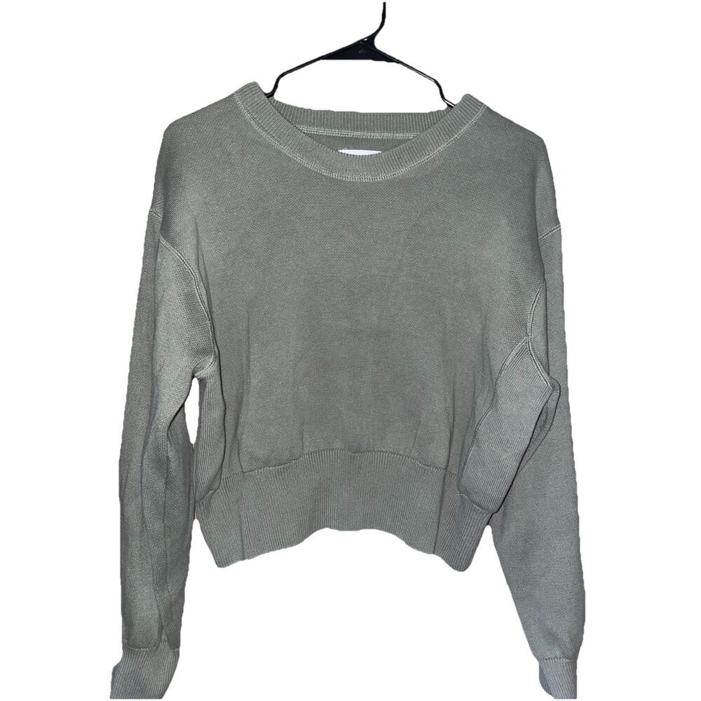 Aerie Women’s Heavy Knit Cropped Green Cotton Long Sleeve Sweater Sz M